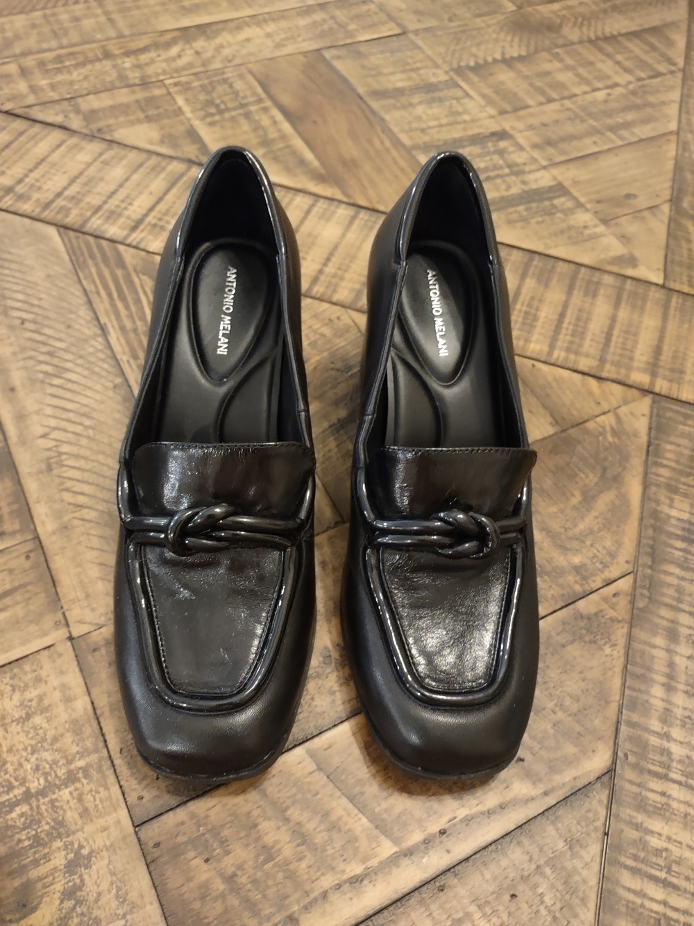 ANTONIO MELANI Black Patent Leather Loafers with Knot Accent